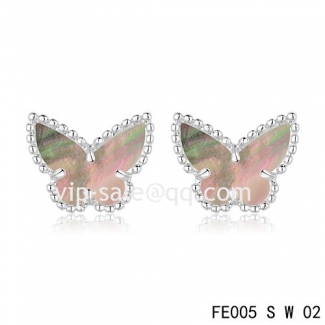Imitation Van Cleef & Arpels Butterflies Earrings White Gold,Brown Mother-Of-Pearl
